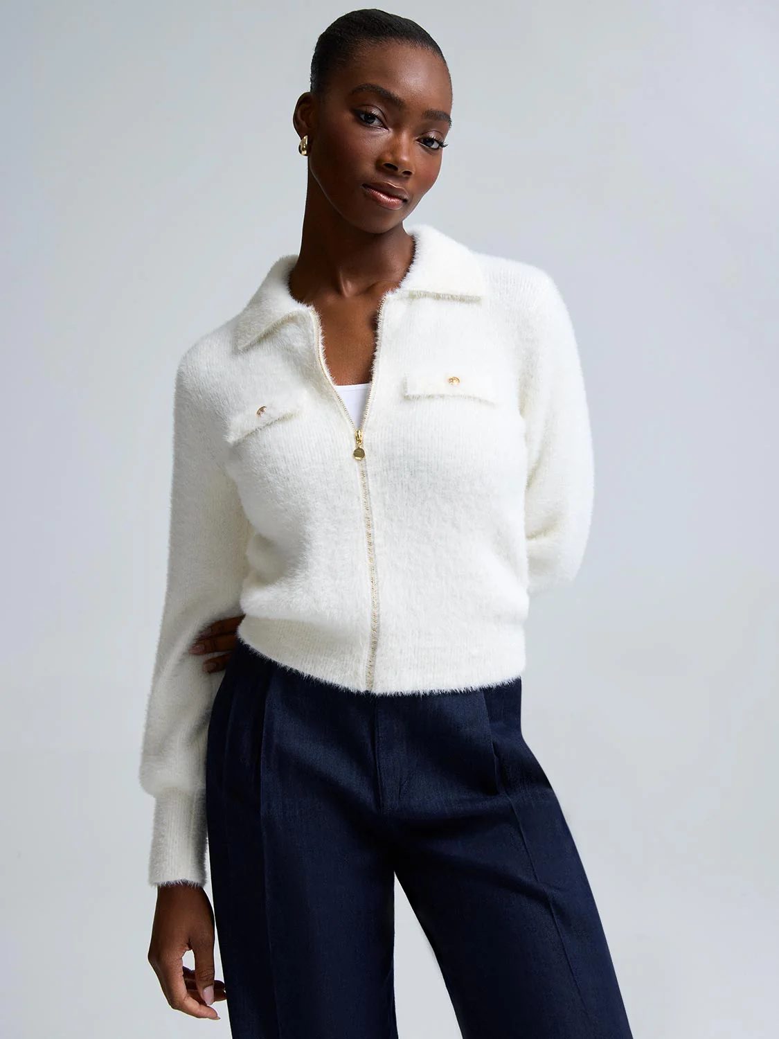 Zip-Front Fuzzy Cardigan - Image 6
