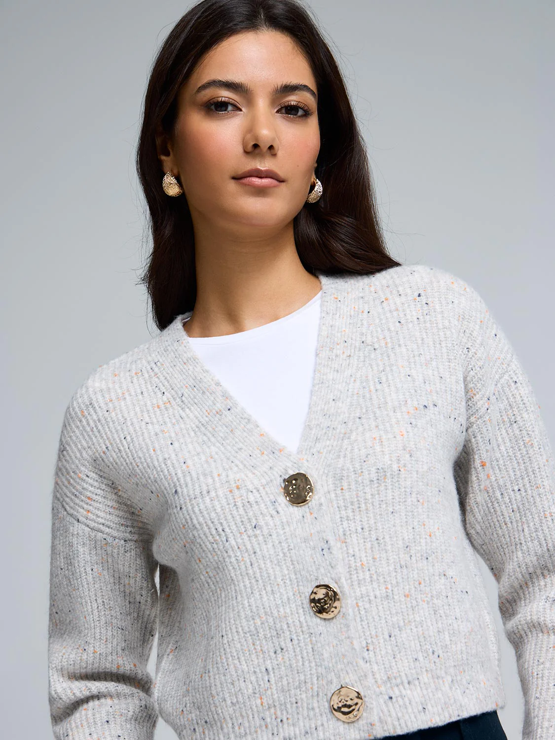 Gold Metal Button-Front Cardigan - Image 3