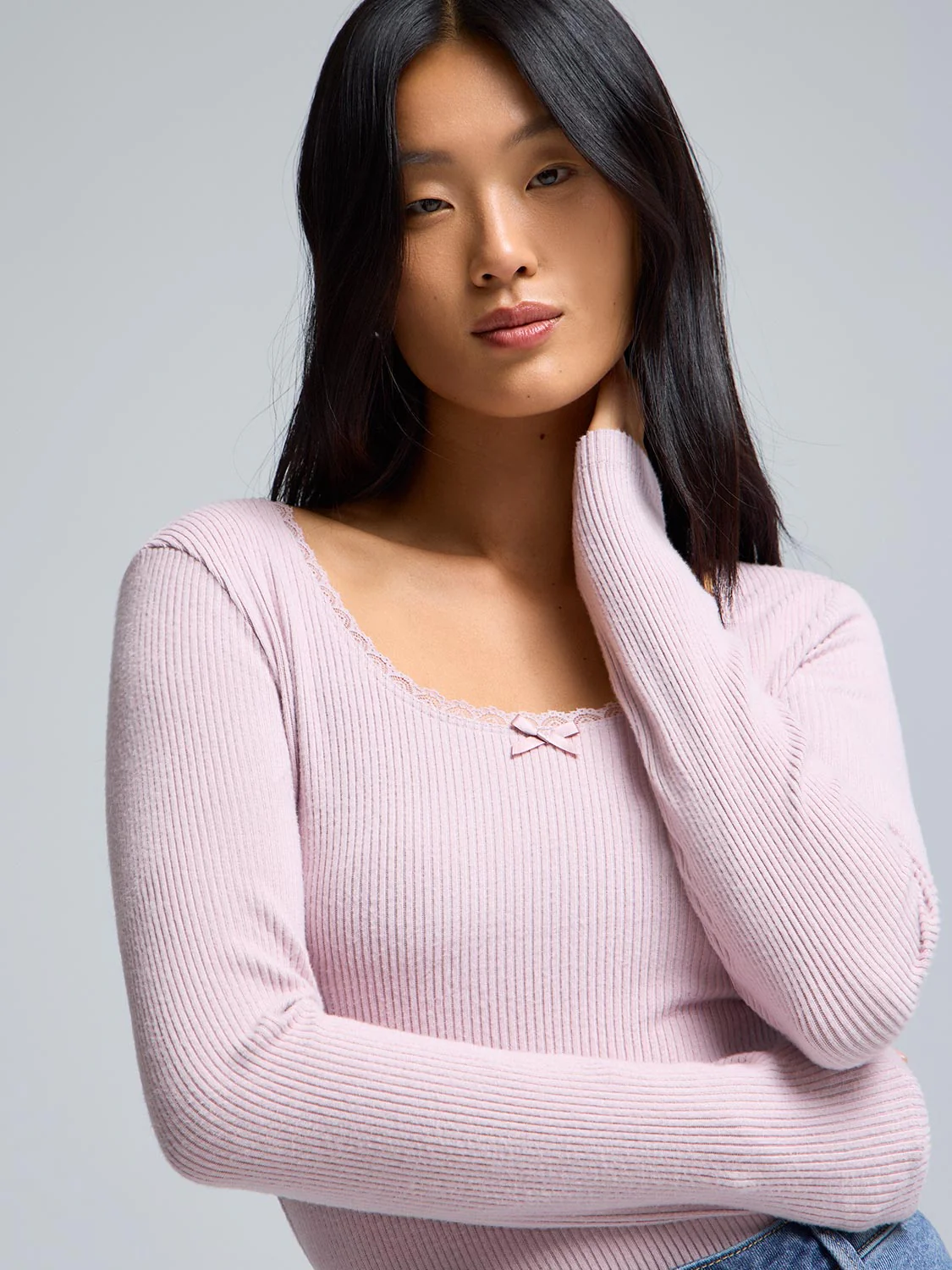 Mini Rib Lace Trim Pajama Top - Image 9