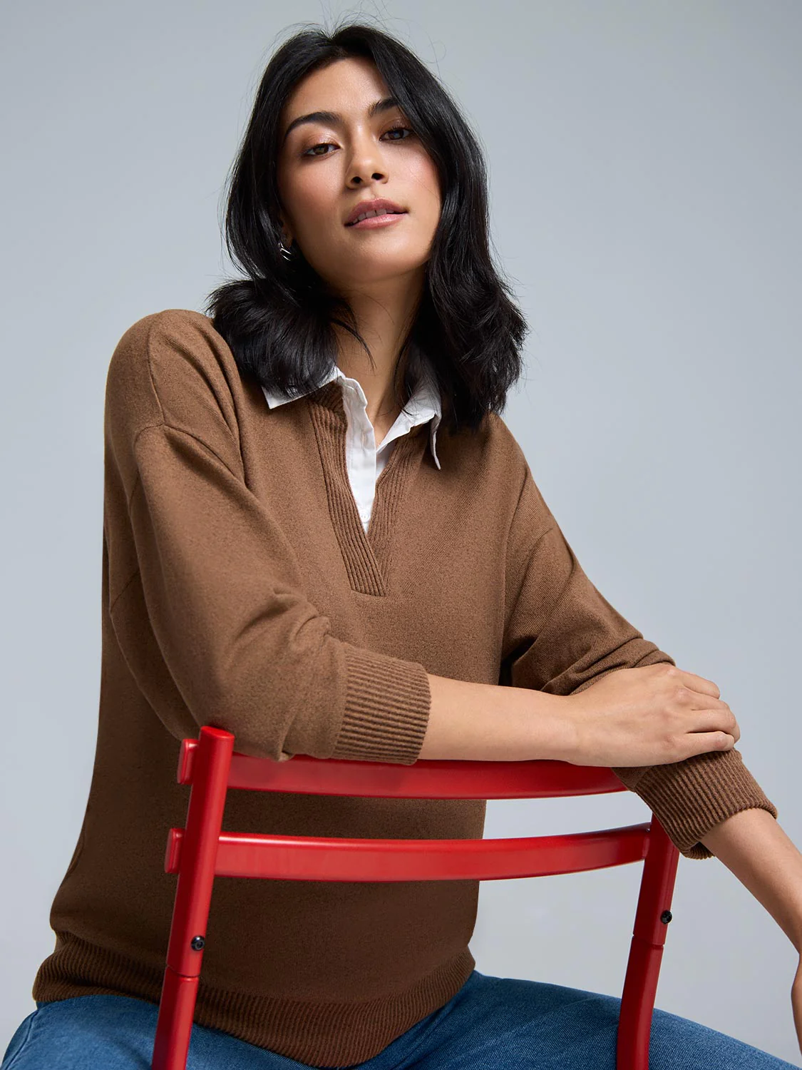 Poplin Collar Melange Top - Image 3