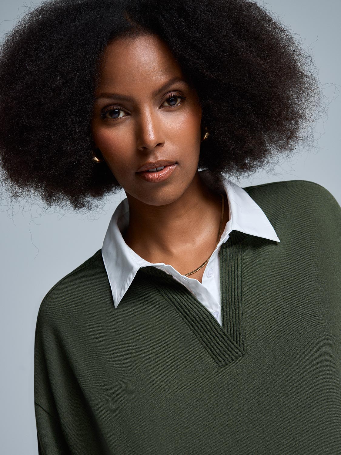 Poplin Collar Melange Top - Image 7