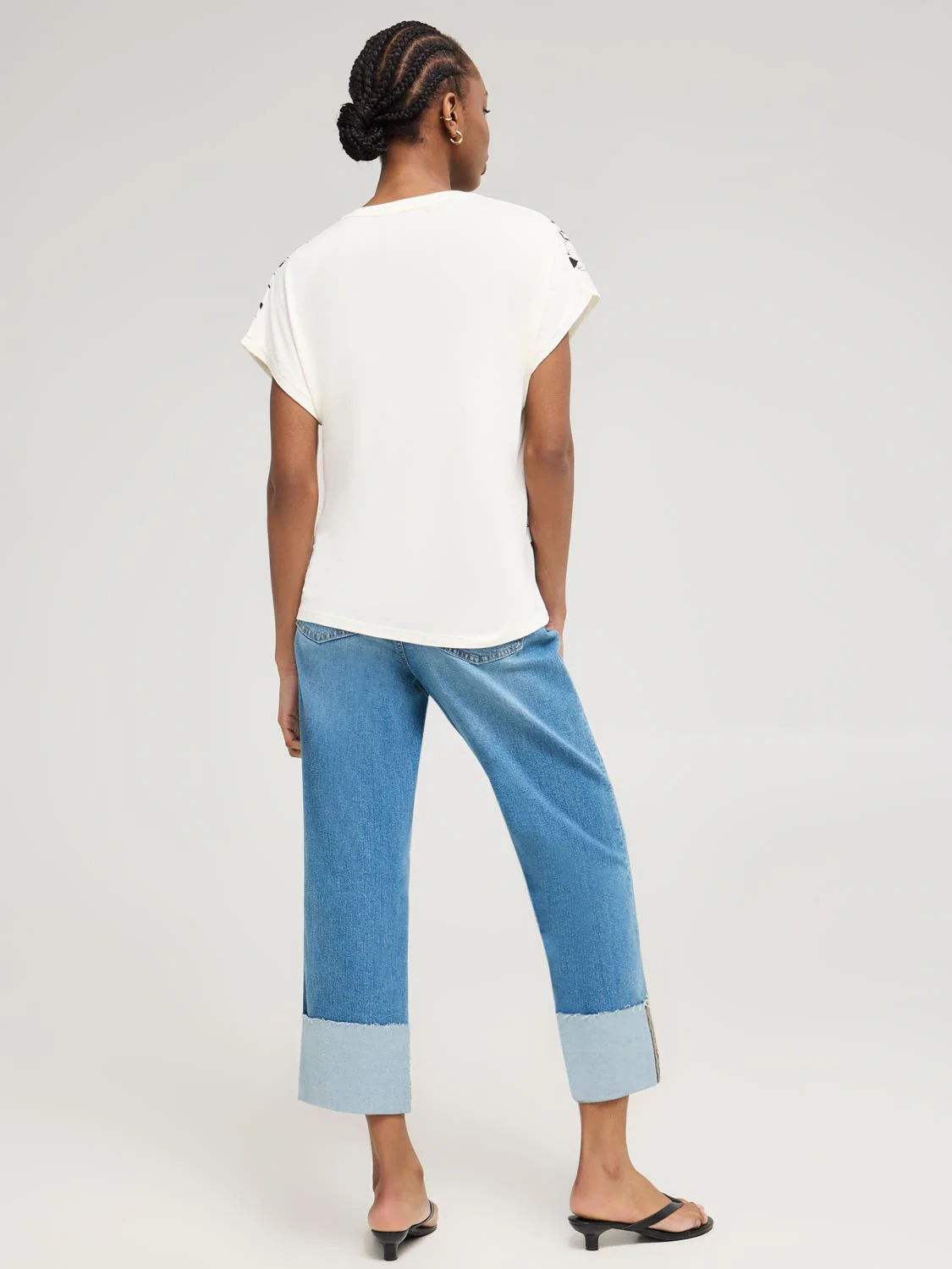 Satin Floral Border Print V-Neck Top - Image 3