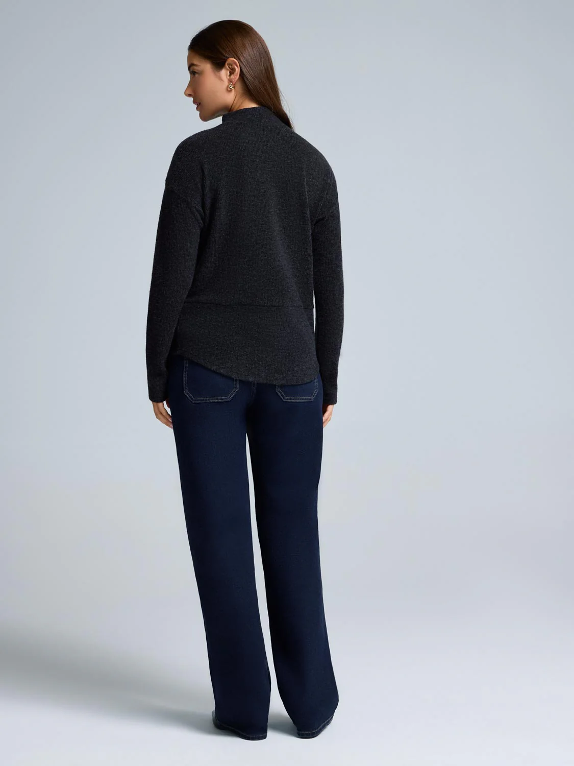 Button Detail Mock Neck Tunic Sweater - Image 4