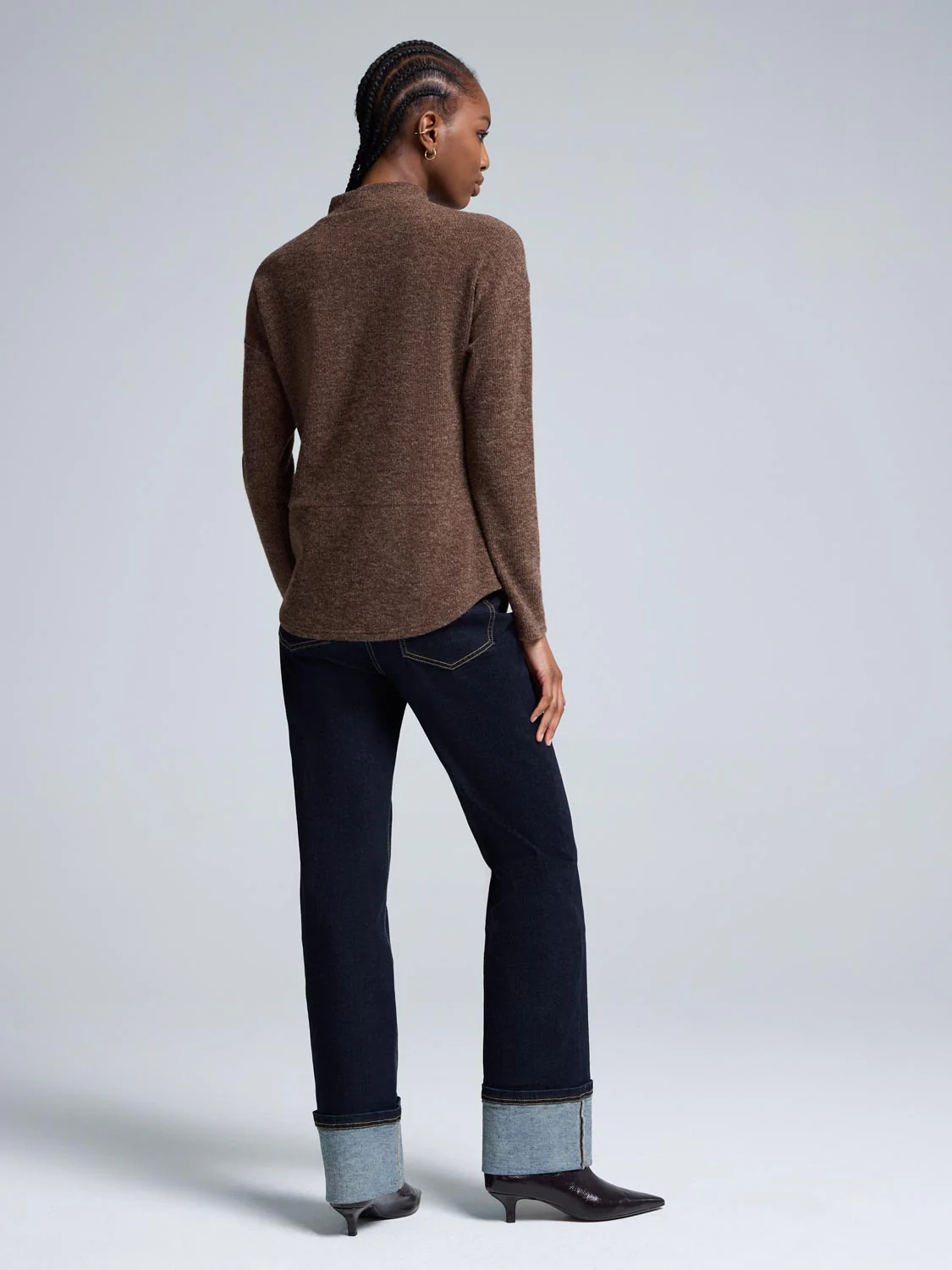 Button Detail Mock Neck Tunic Sweater - Image 8