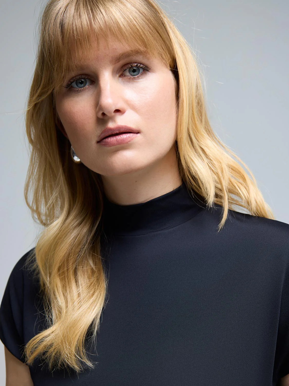 Double Layer Ruched Mock Neck Top - Image 2
