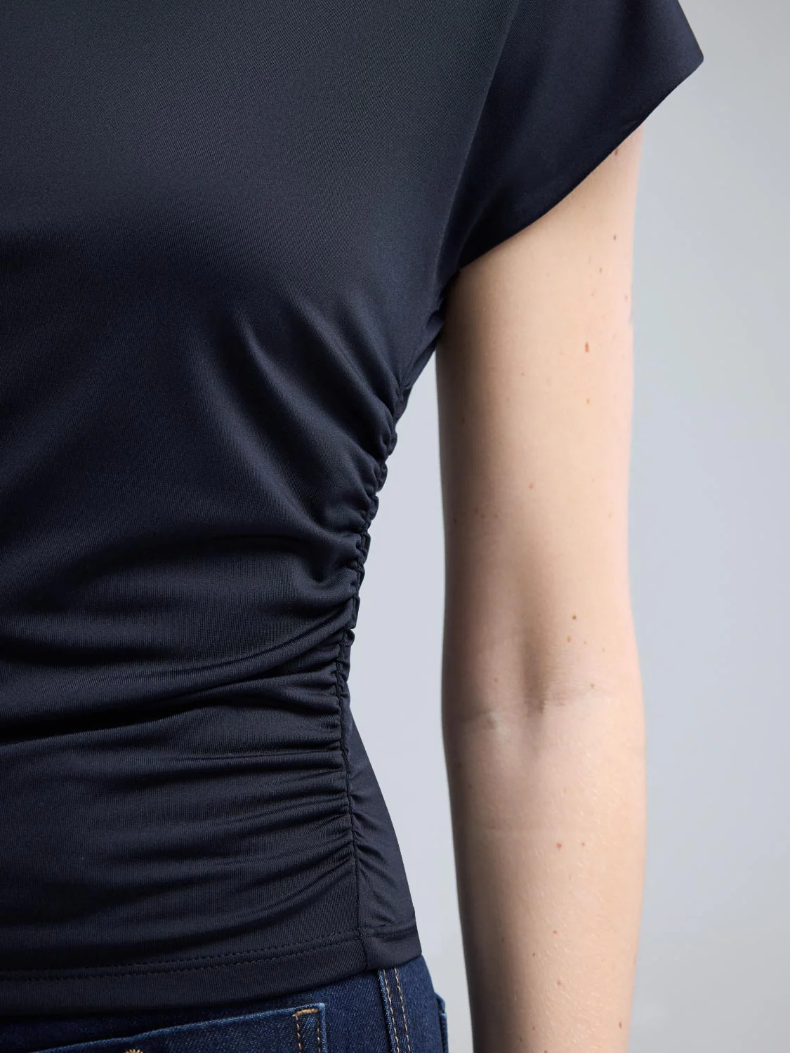Double Layer Ruched Mock Neck Top - Image 3