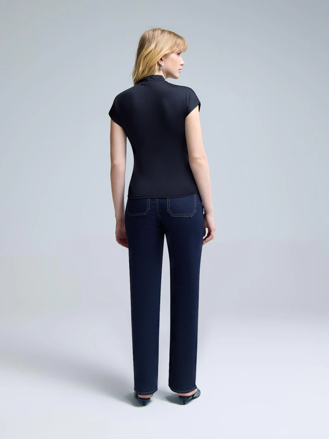 Double Layer Ruched Mock Neck Top - Image 4