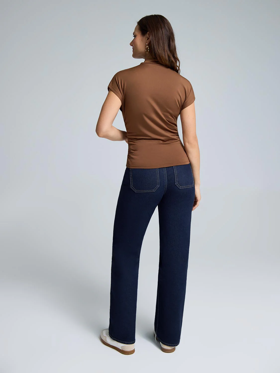 Double Layer Ruched Mock Neck Top - Image 7