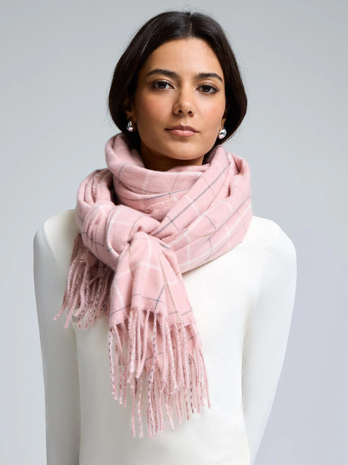 Soft Brushed Grid Pattern Scarf - Image 2