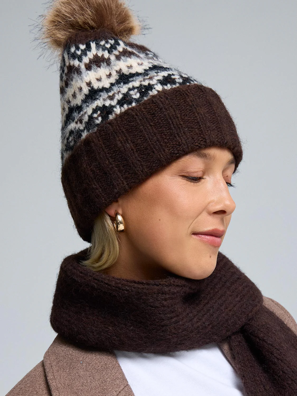Jaquard Knit Pom Pom Hat - Image 2