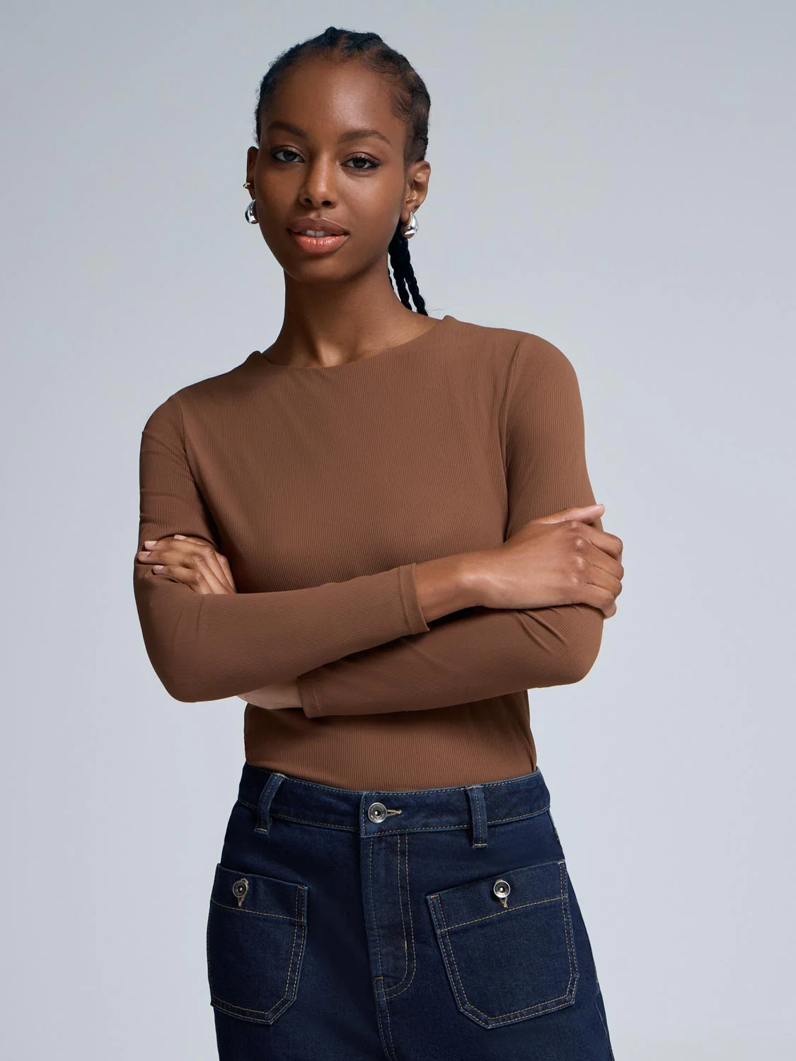 Double Layer Crew Neck Ribbed Top - Image 4