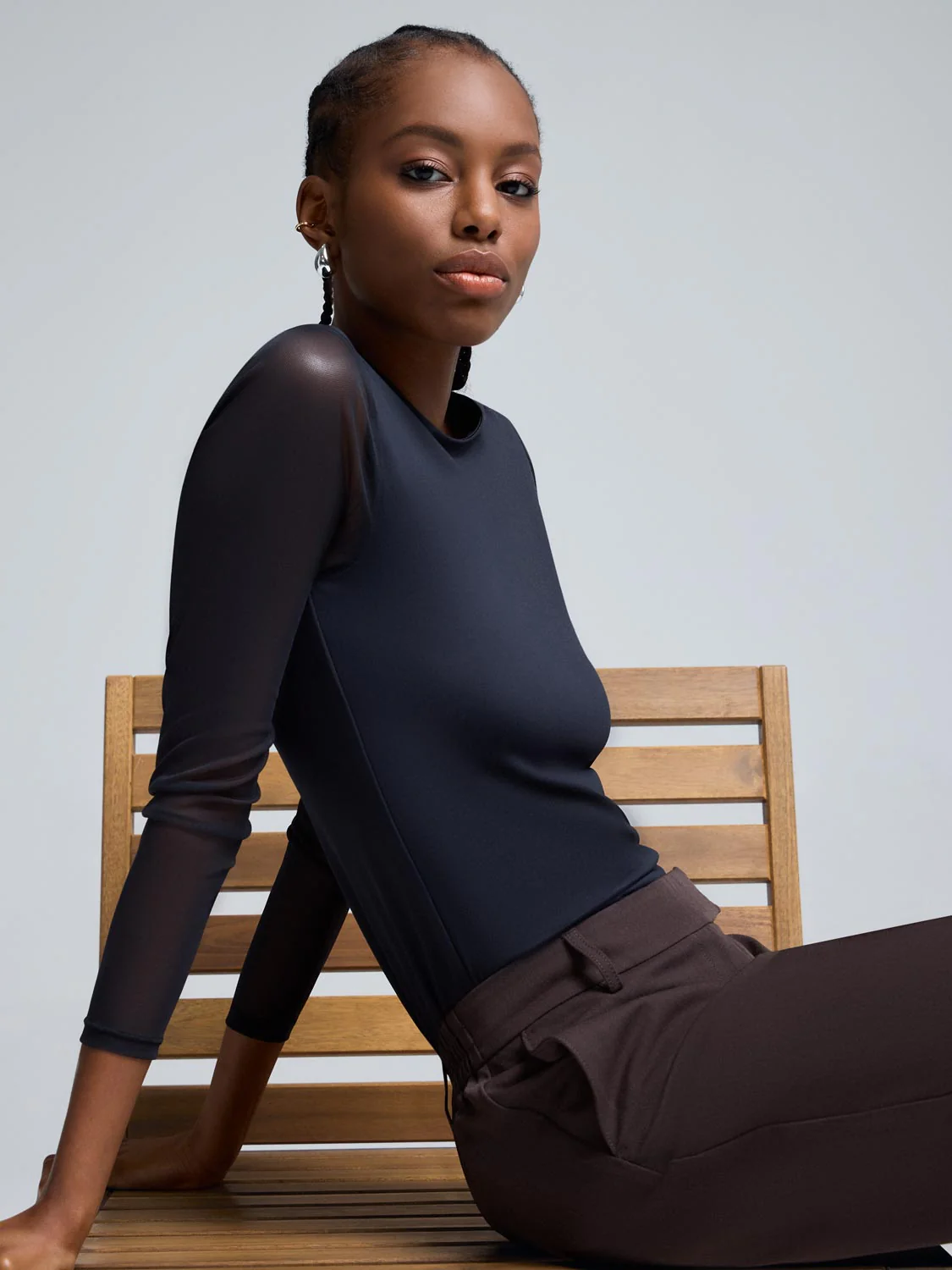 Mesh Sleeve Double Layer Top - Image 2