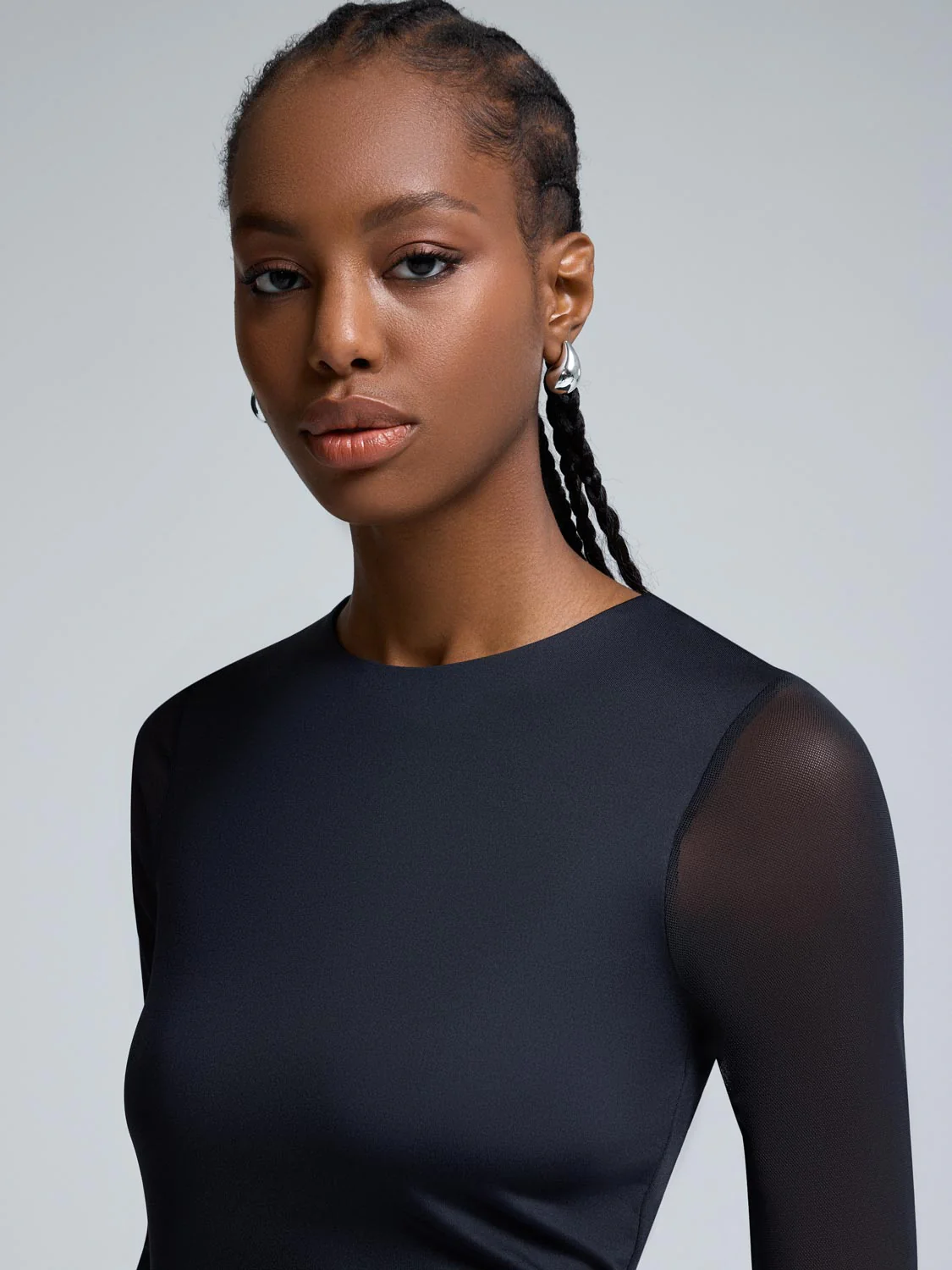 Mesh Sleeve Double Layer Top - Image 3