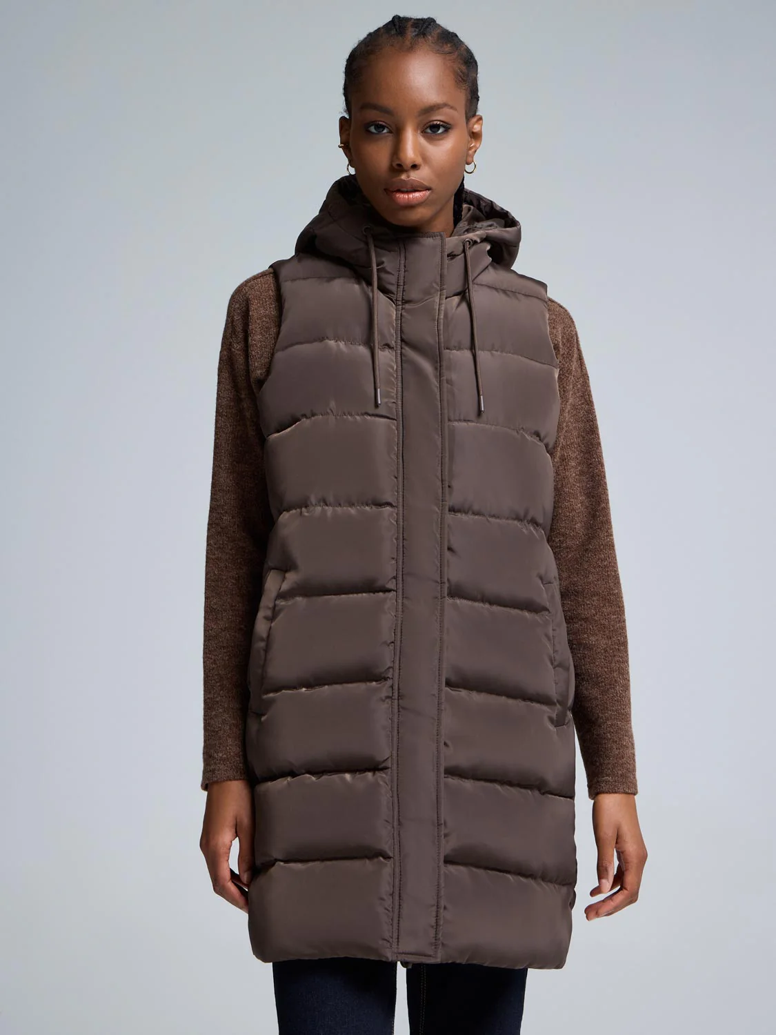 Long Hooded Puffer Vest - Image 10