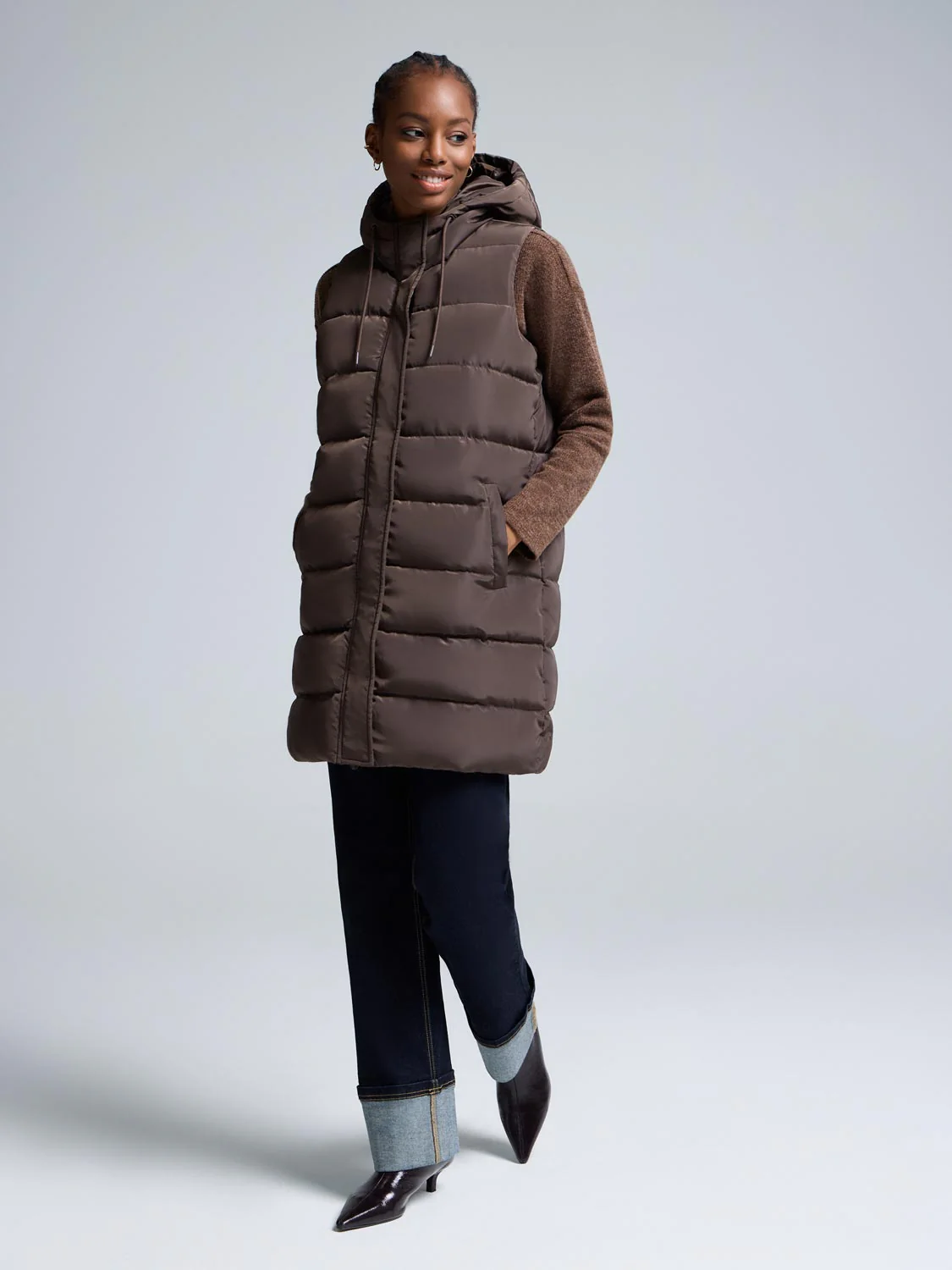 Long Hooded Puffer Vest - Image 13