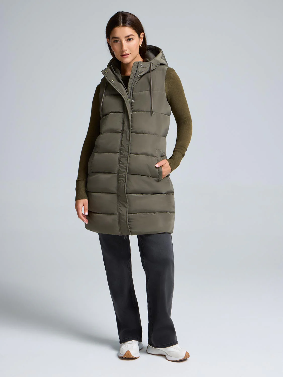 Long Hooded Puffer Vest - Image 4