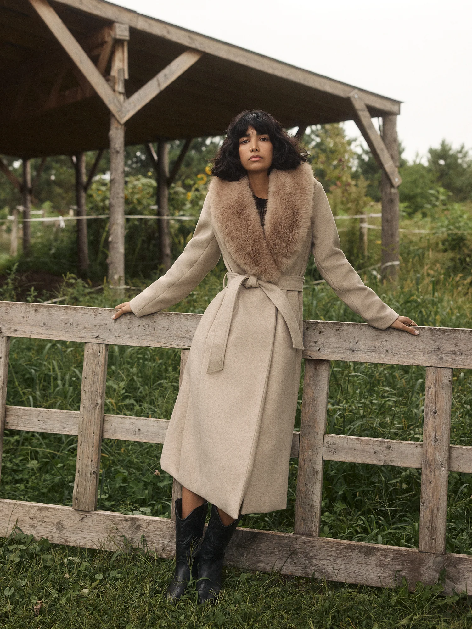Faux Fur Collar Wrap Coat - Image 13