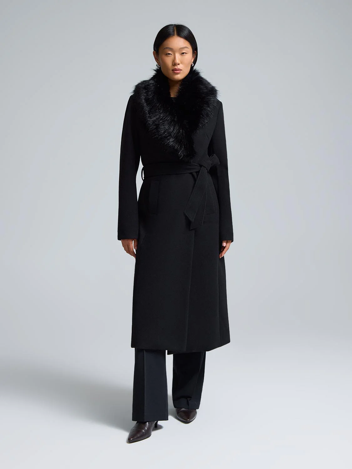 Faux Fur Collar Wrap Coat - Image 17