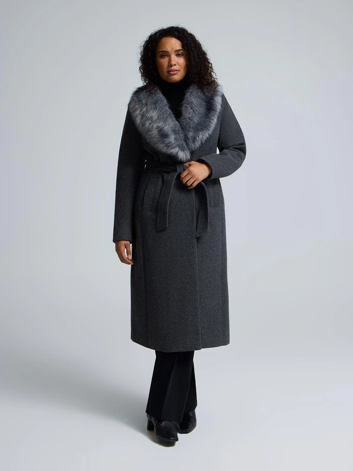 Faux Fur Collar Wrap Coat - Image 2