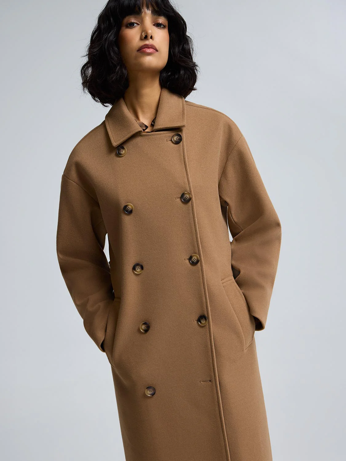 Faux Wool Trench Coat - Image 2