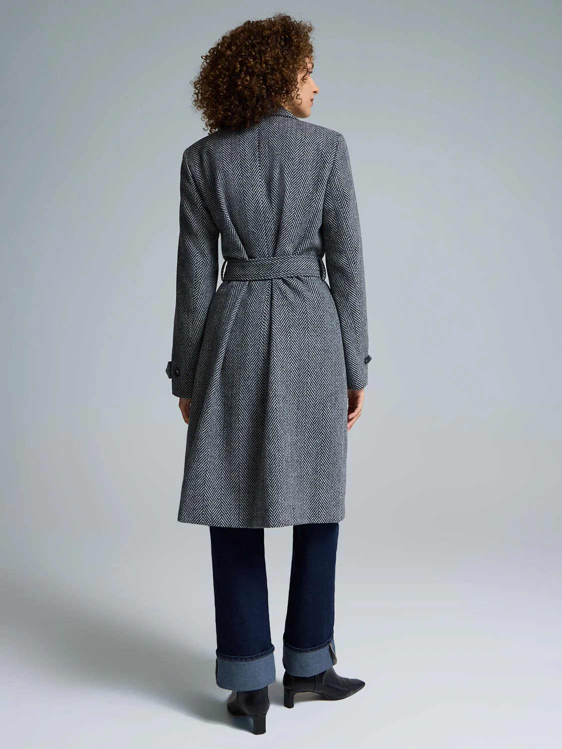 Herringbone Faux Wool Wrap Coat - Image 5