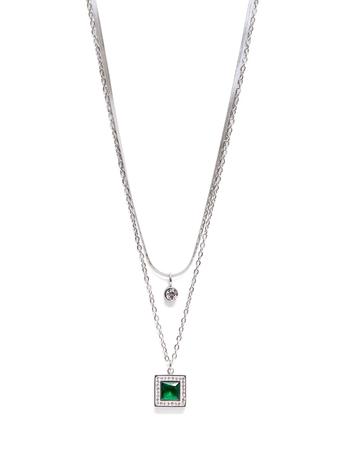 Square Pave Gem 2-Layer Necklace