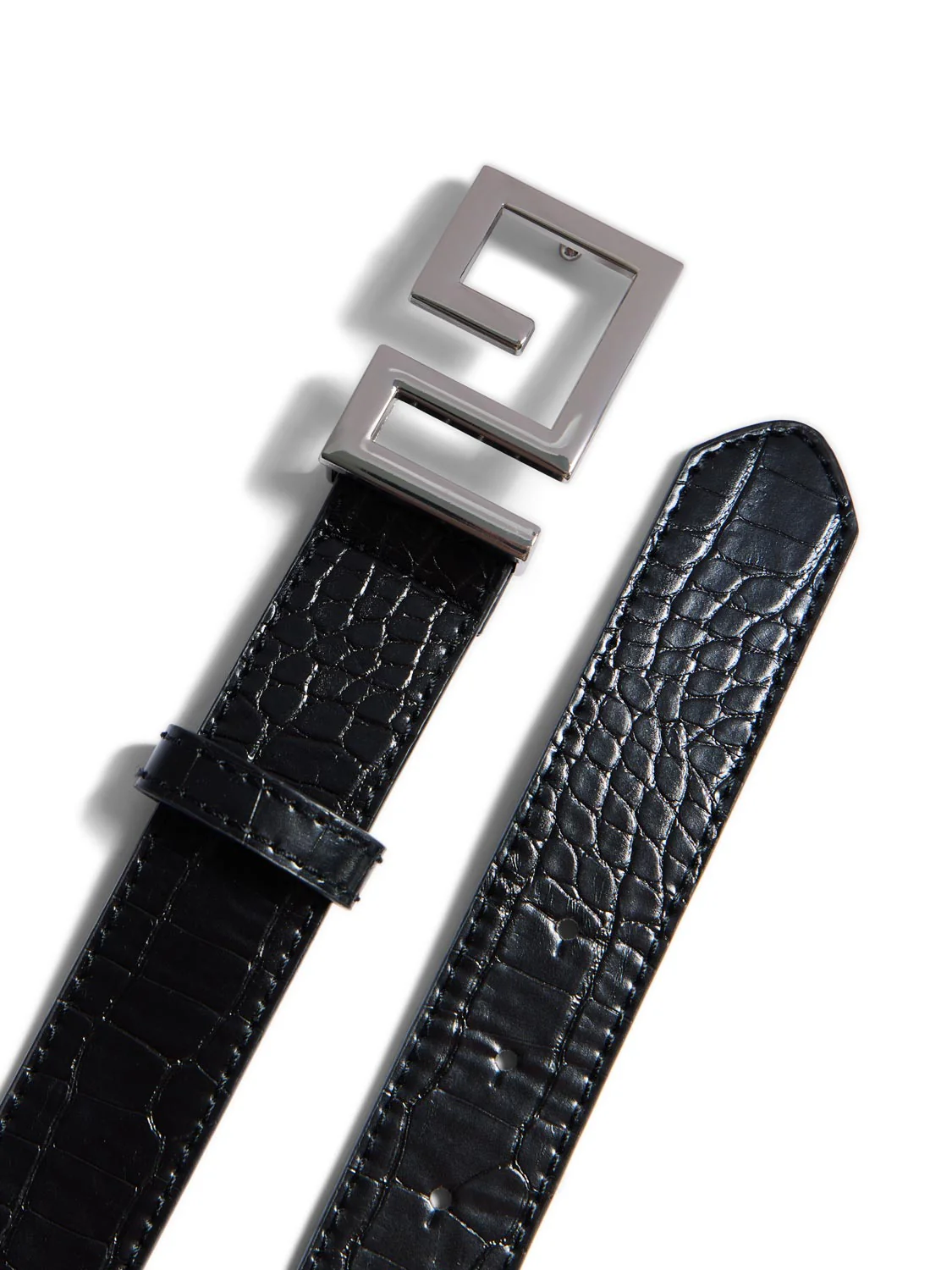 Geometric Buckle Crocodile Belt - Image 8