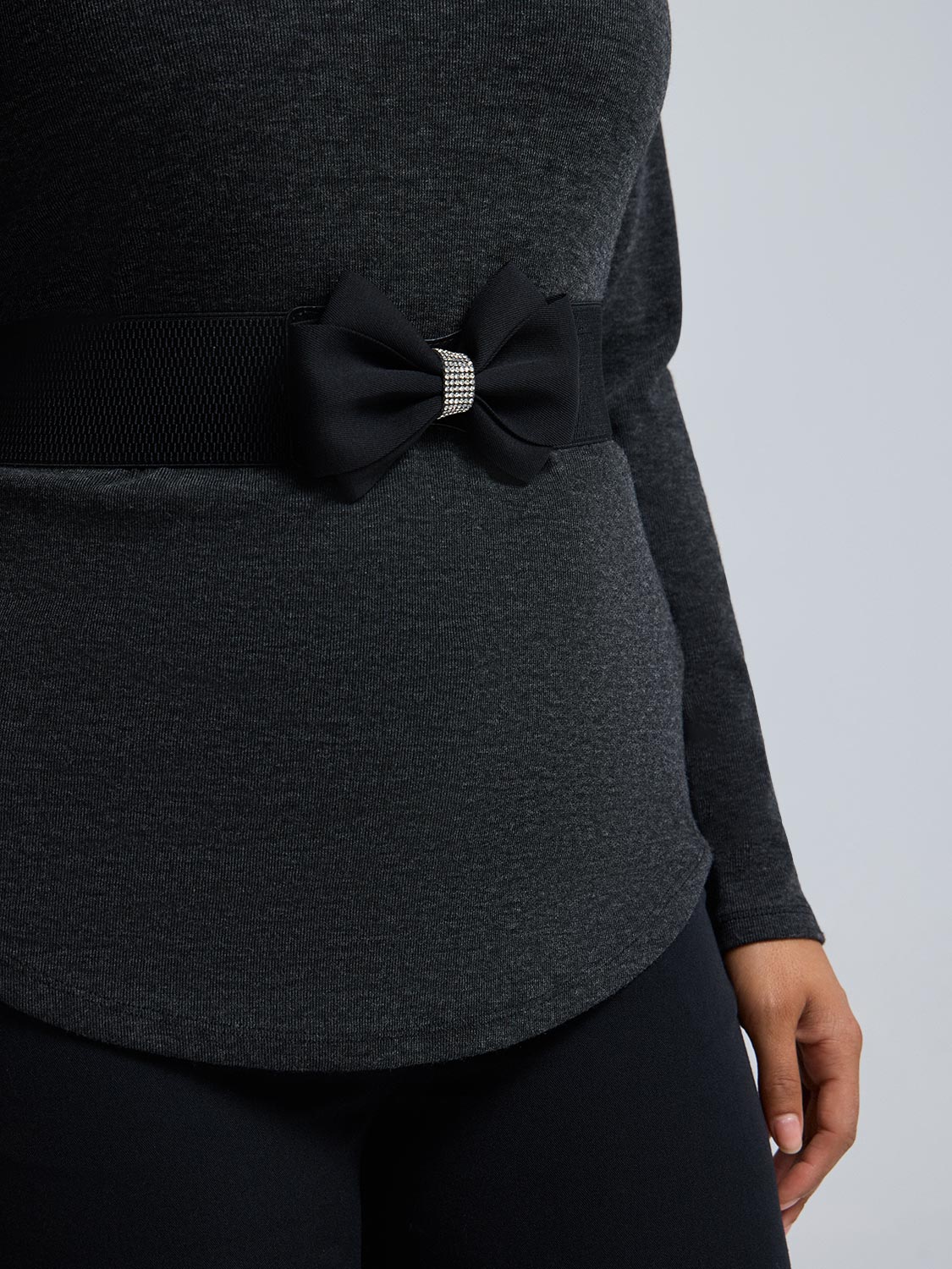 Rhinestone Bow Elastic Stretch Belt - Image 2