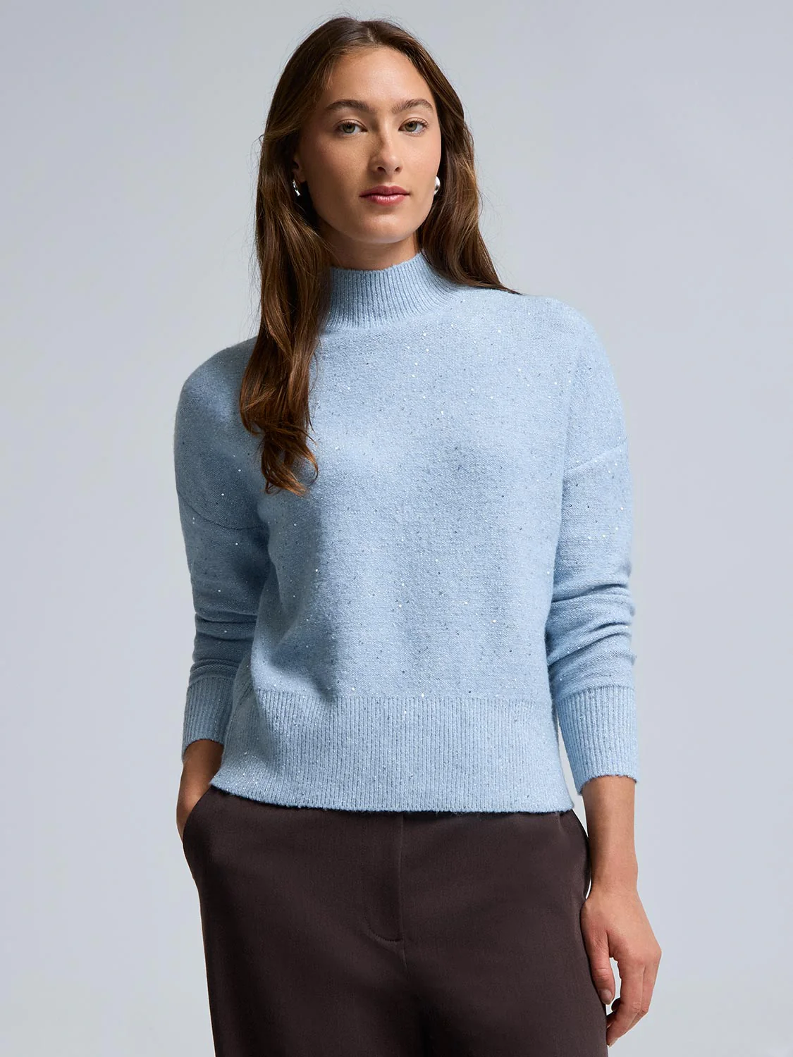 Sequin Metallic Mock Neck Sweater - Image 2
