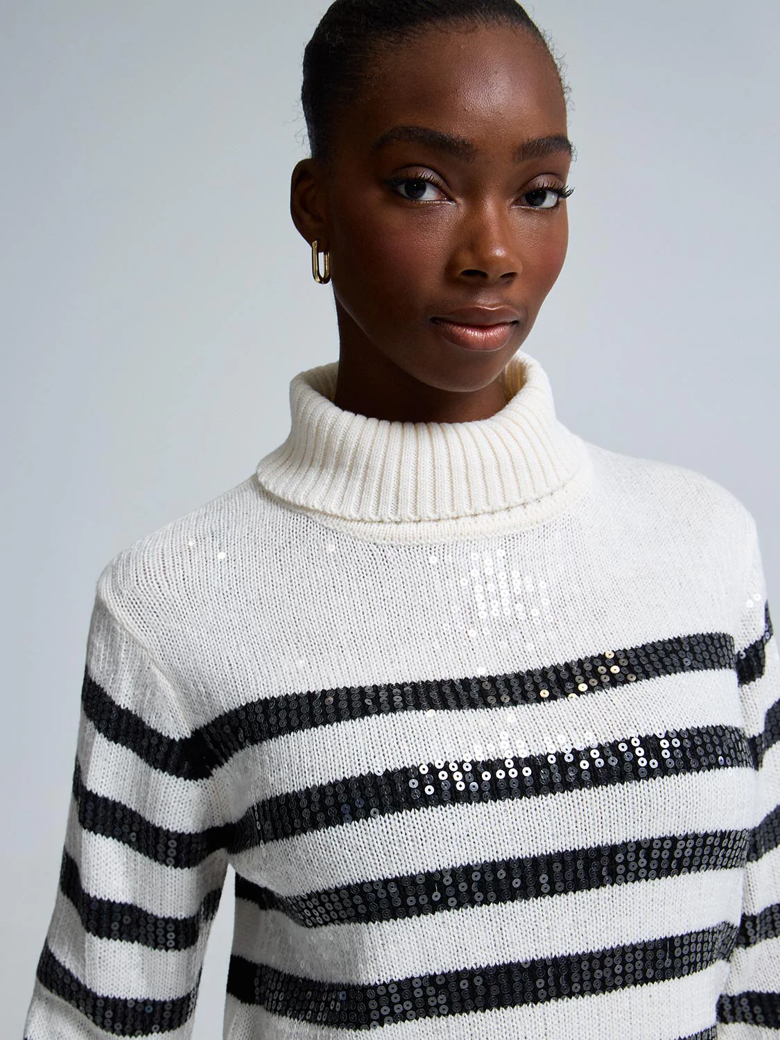 Sequin Striped Turtleneck Sweater - Image 2