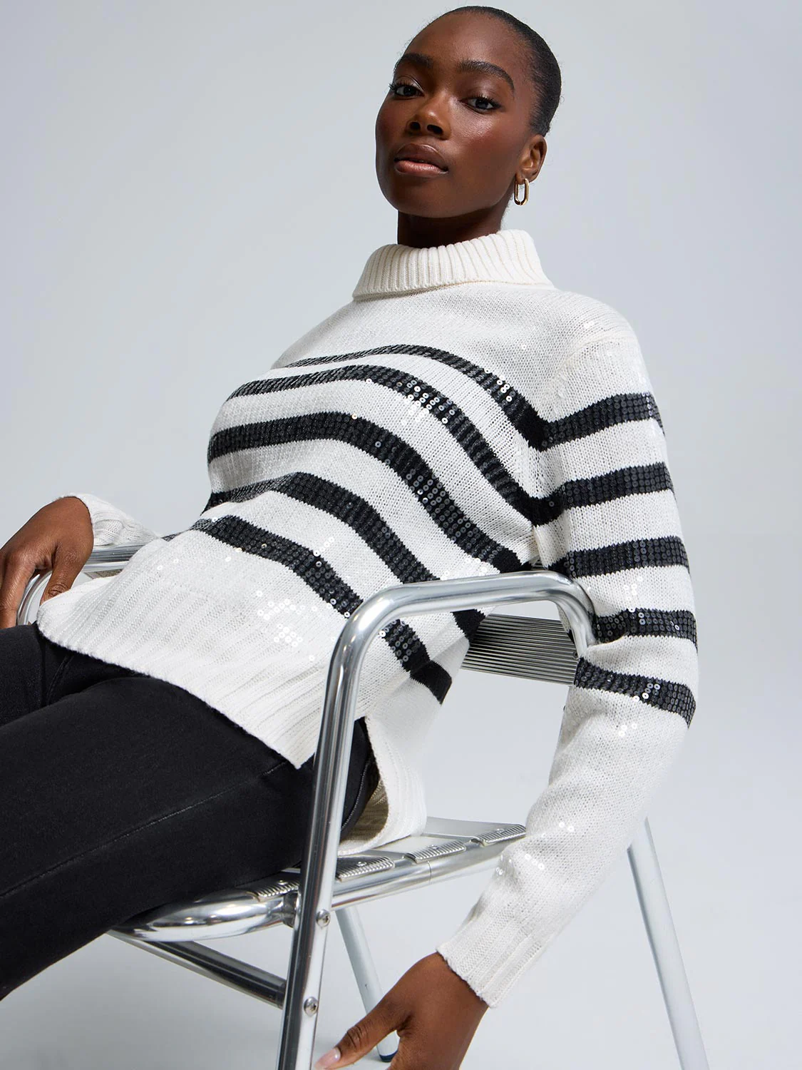 Sequin Striped Turtleneck Sweater - Image 3