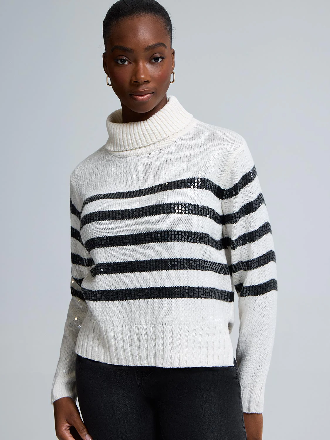 Sequin Striped Turtleneck Sweater - Image 4