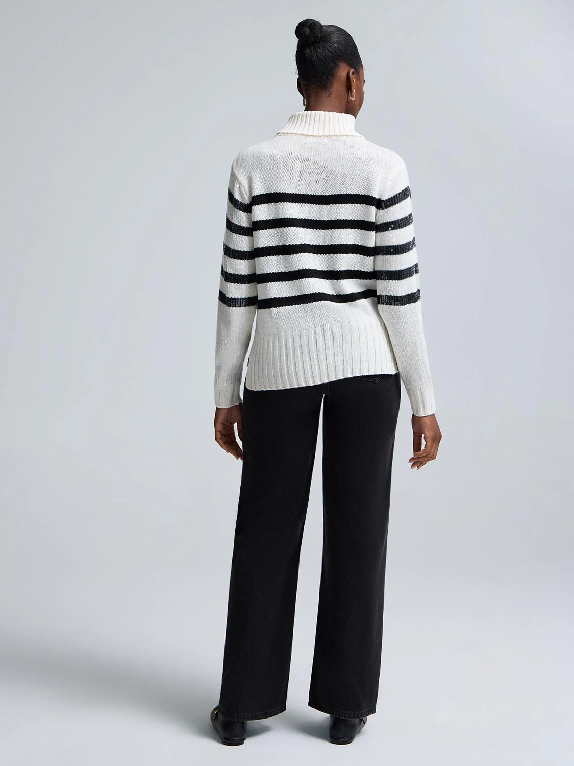 Sequin Striped Turtleneck Sweater - Image 5