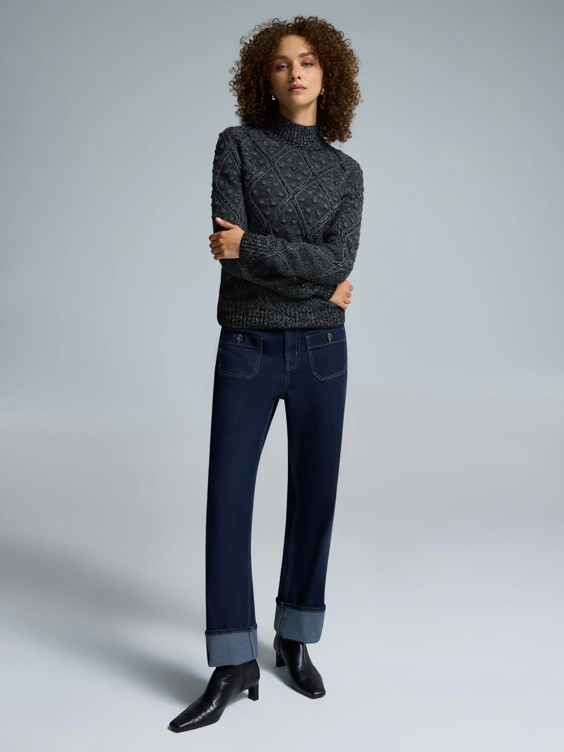 Mock Neck Pom Pom Detailed Sweater - Image 5