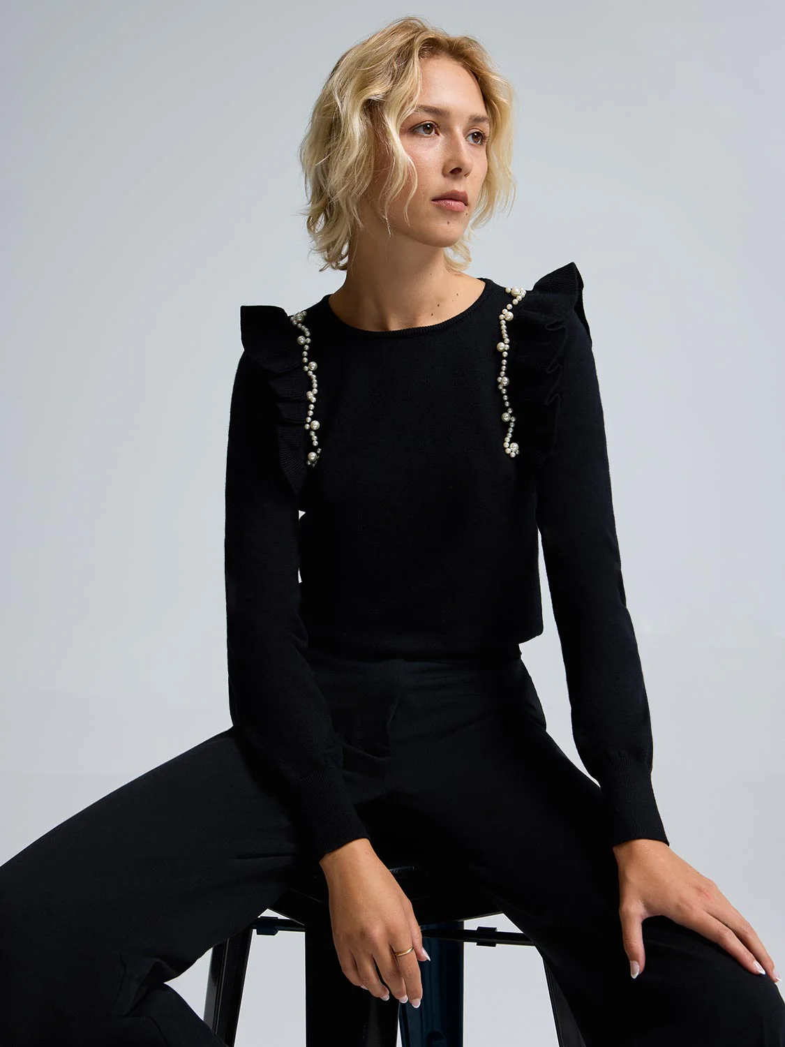 Pearl Embellished Ruffle Sweater - Image 4
