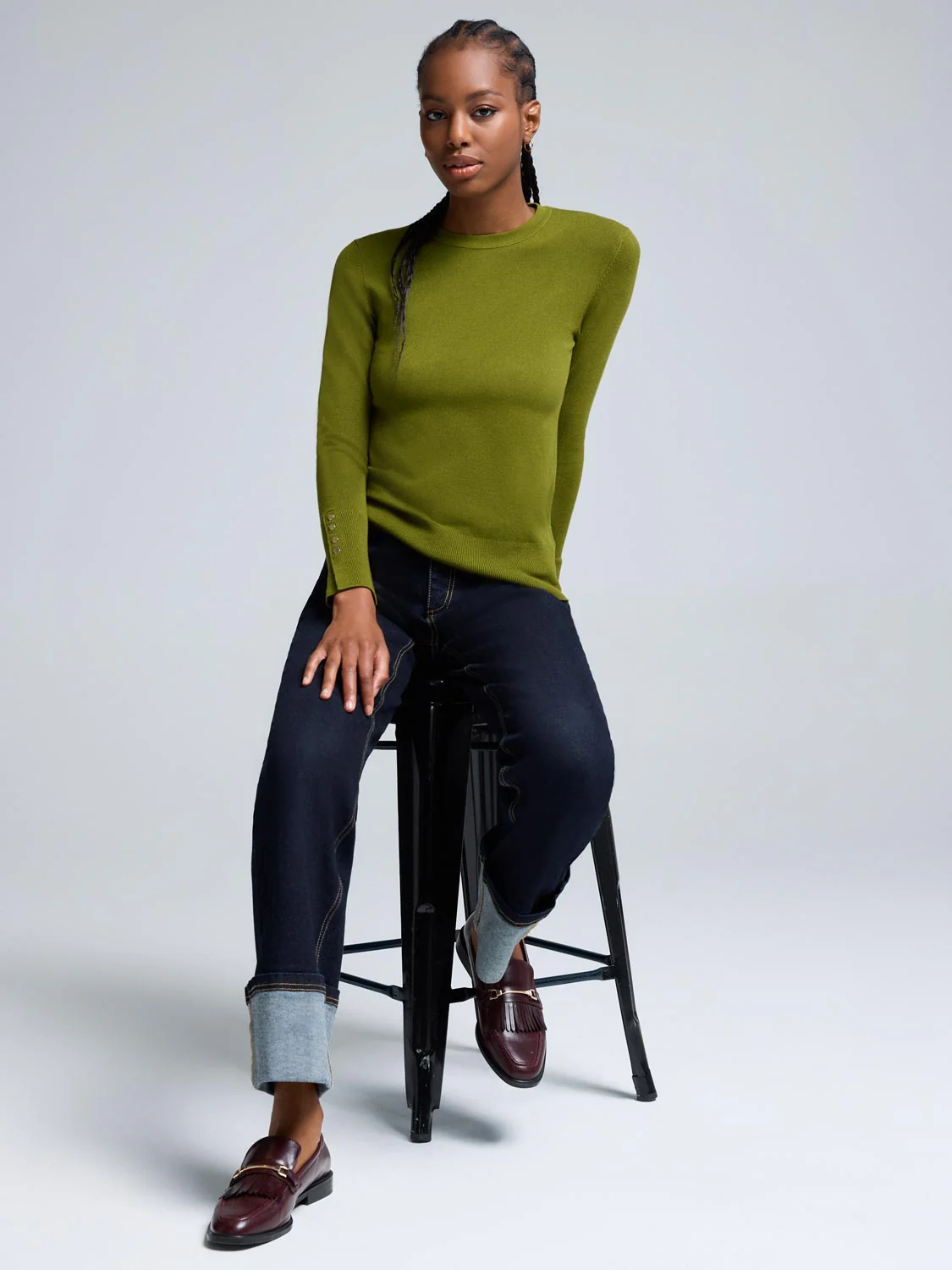 Button Detail Crew Neck Sweater - Image 2