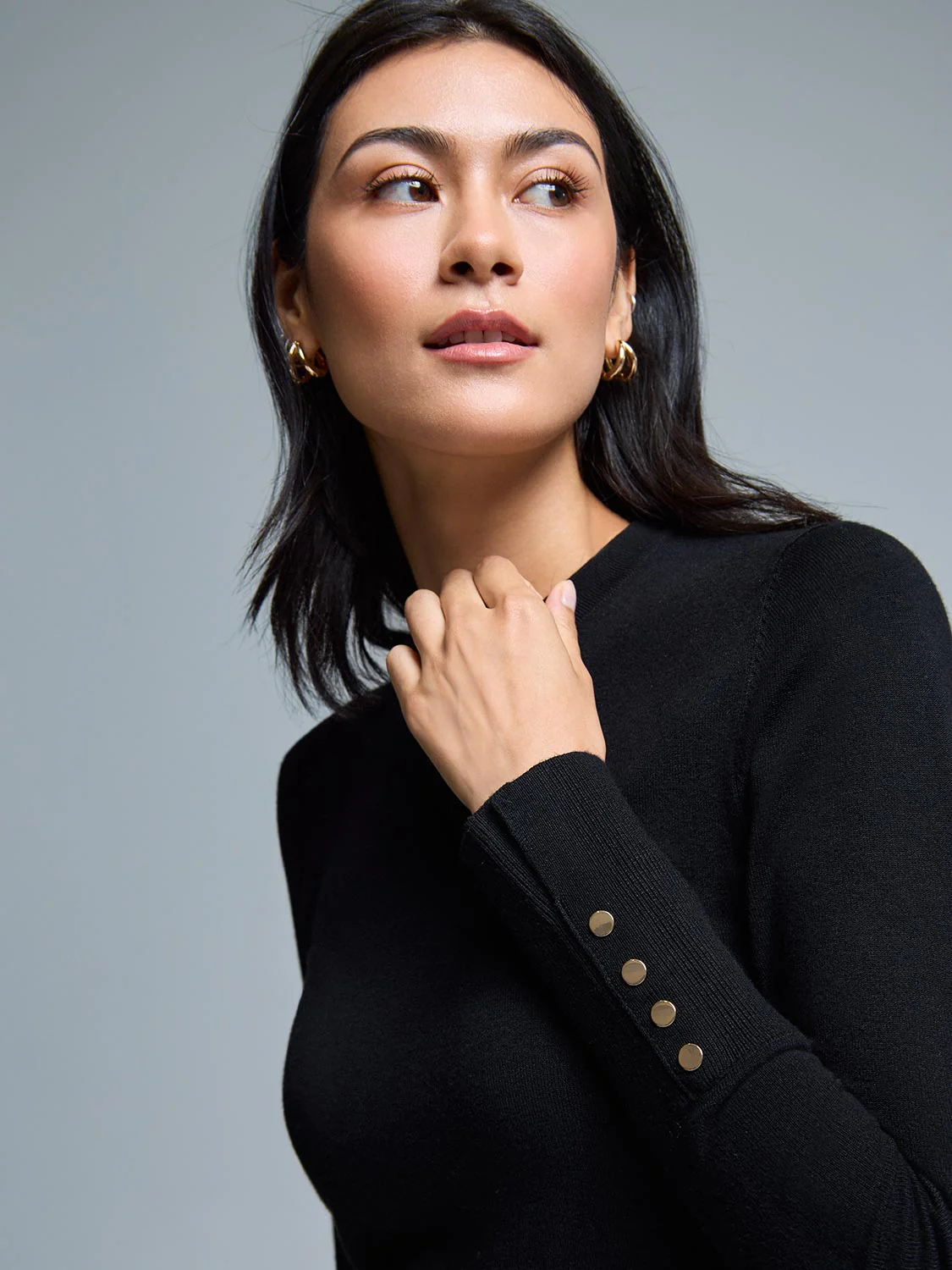 Button Detail Crew Neck Sweater - Image 7