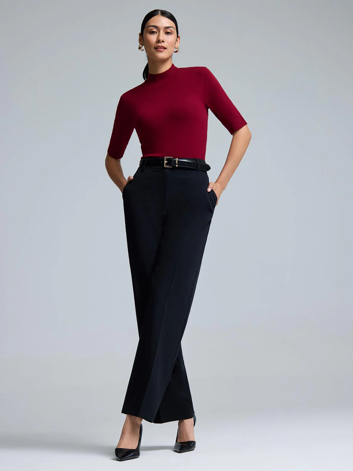 Elbow Sleeve Mock Neck Top - Image 13
