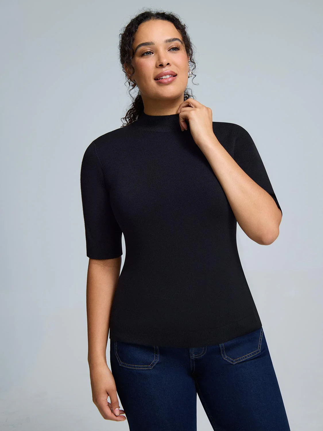 Elbow Sleeve Mock Neck Top - Image 4