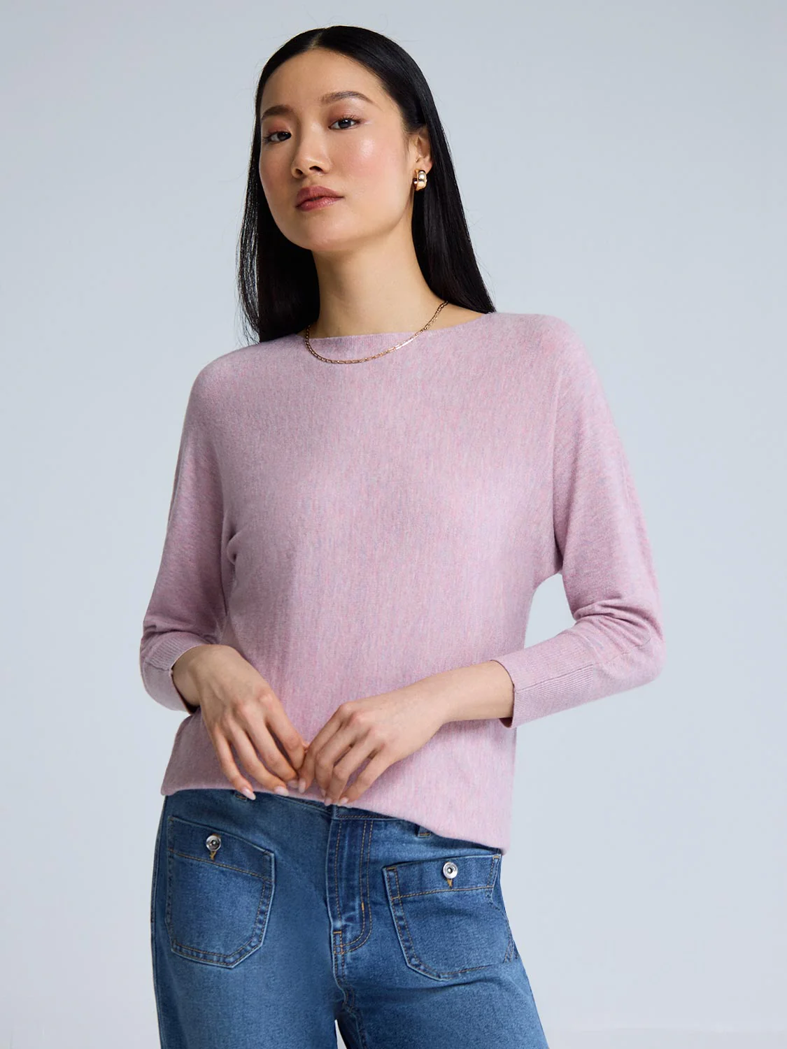 3/4 Dolman Sleeve Boat Neck Sweater - Image 2