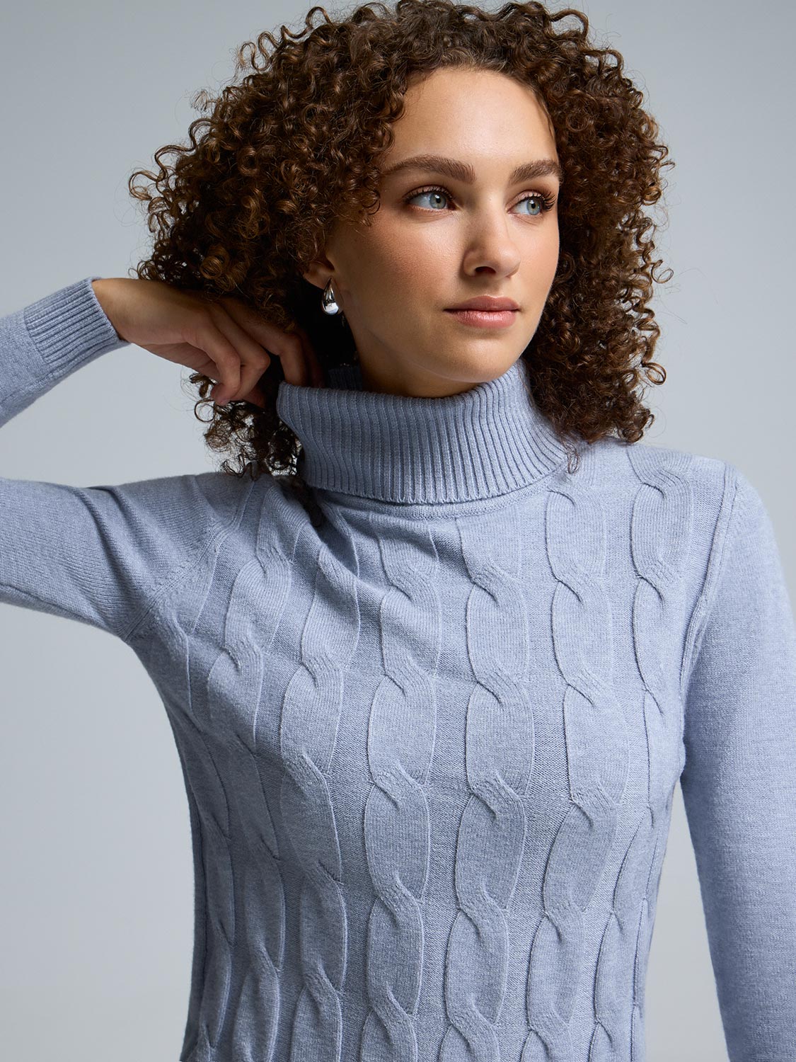 Cable Front Turtleneck Sweater