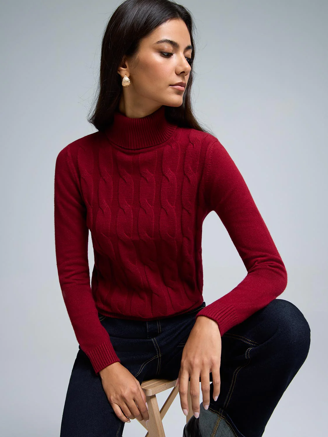 Cable Front Turtleneck Sweater - Image 5