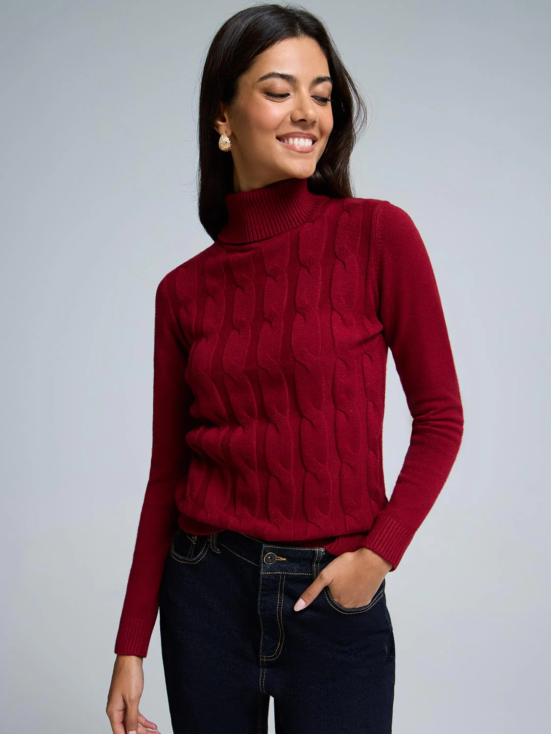 Cable Front Turtleneck Sweater - Image 9