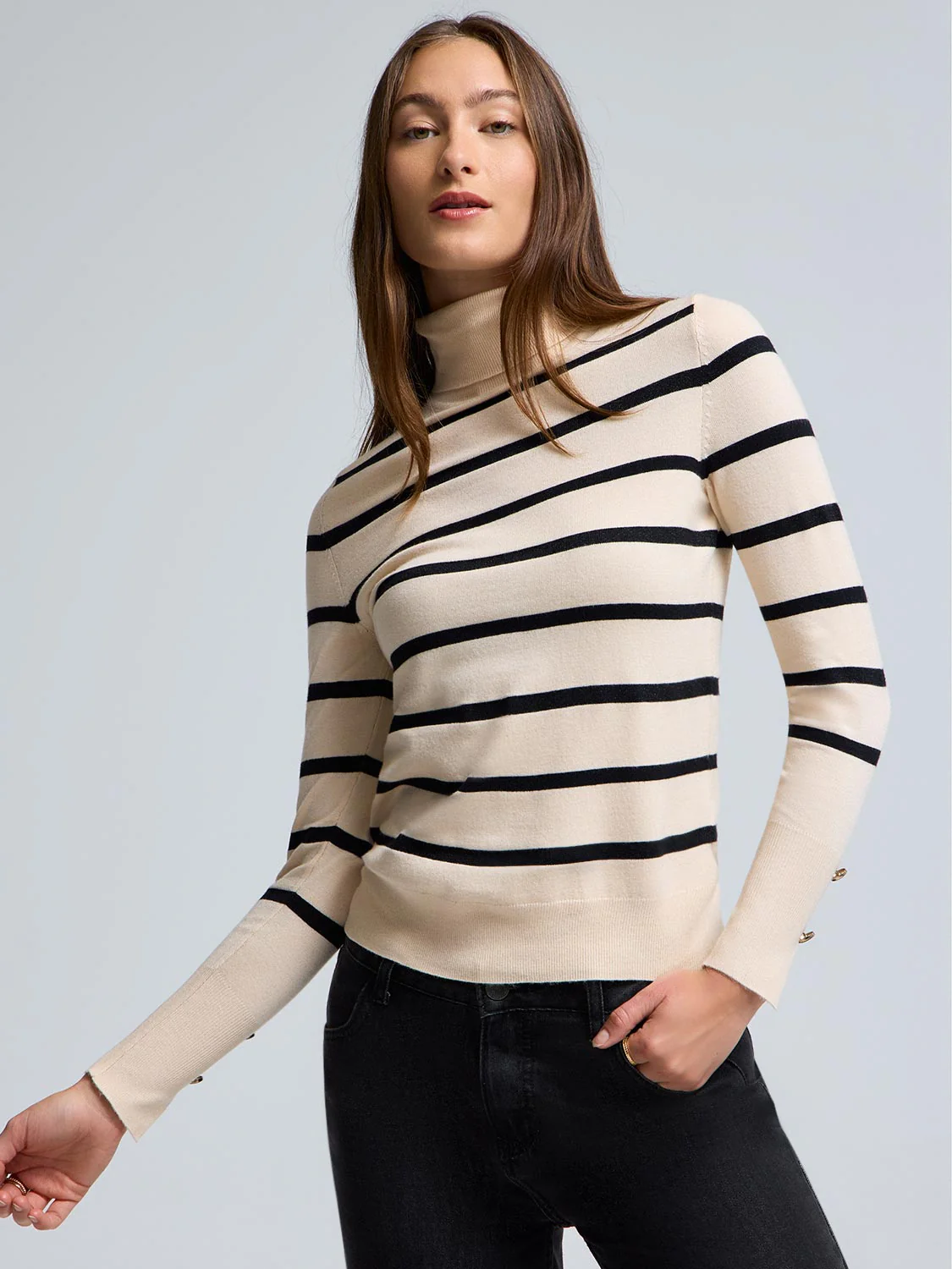 Metallic Striped Turtleneck Sweater - Image 2