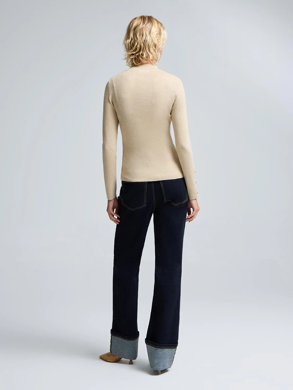 Button Detail Mock Neck Metallic Sweater - Image 4