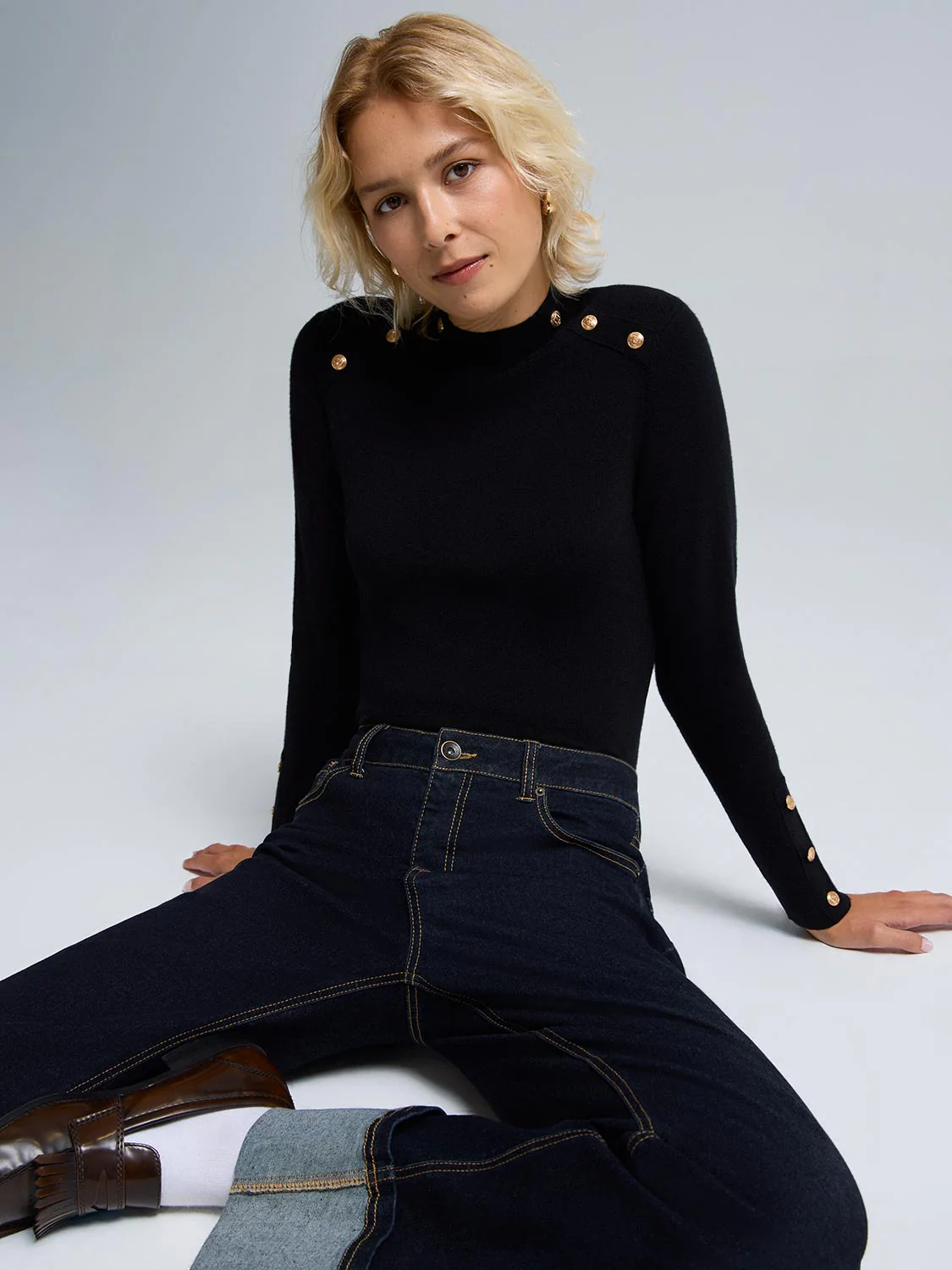 Button Detail Mock Neck Sweater - Image 2