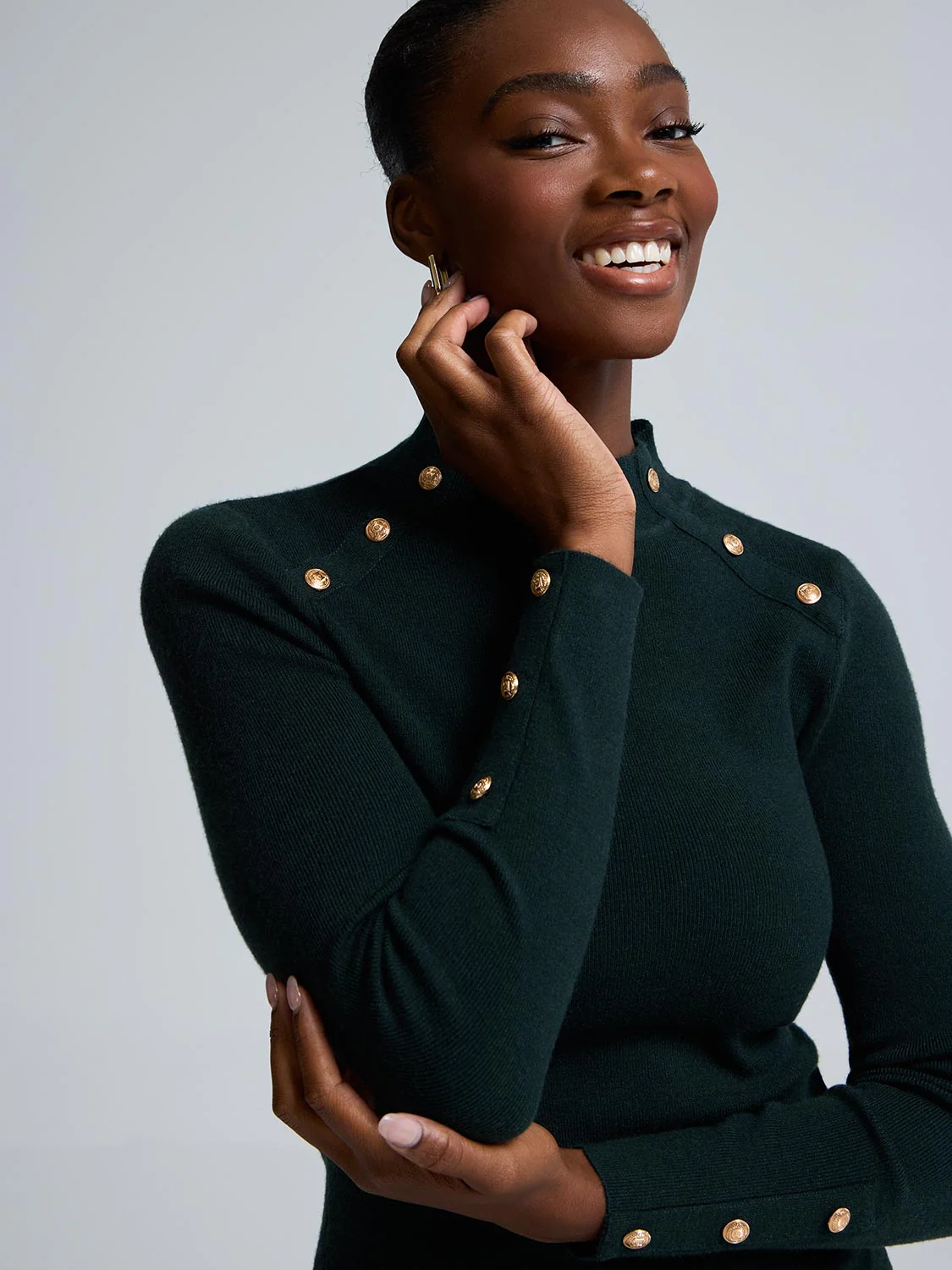 Button Detail Mock Neck Sweater - Image 5
