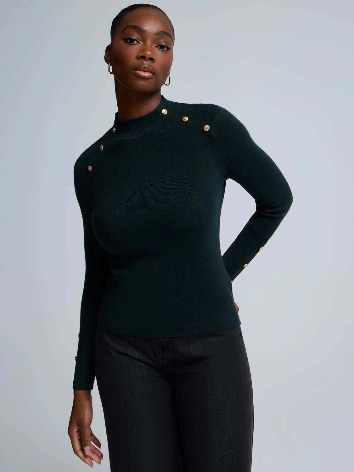 Button Detail Mock Neck Sweater - Image 6