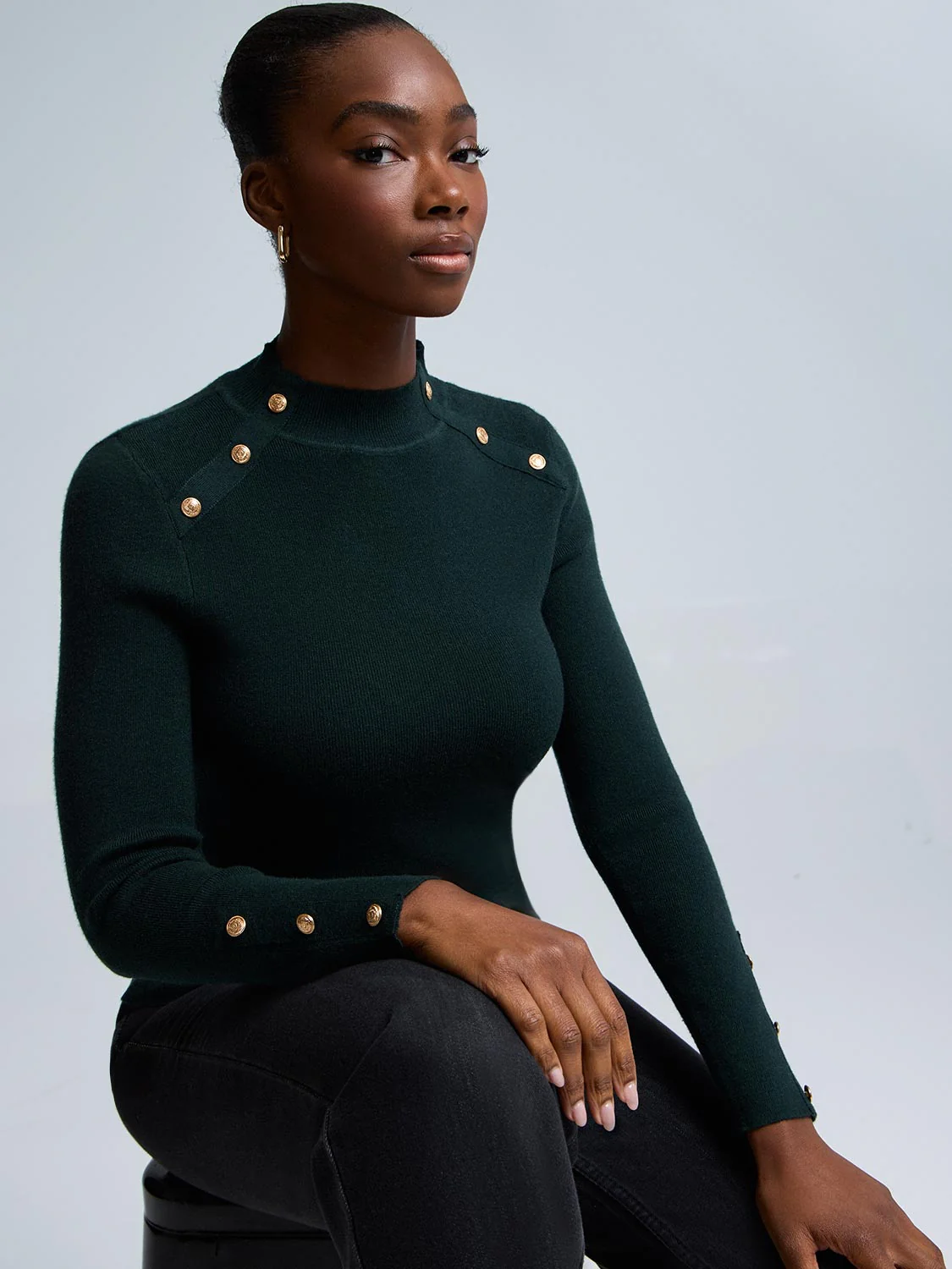 Button Detail Mock Neck Sweater - Image 8