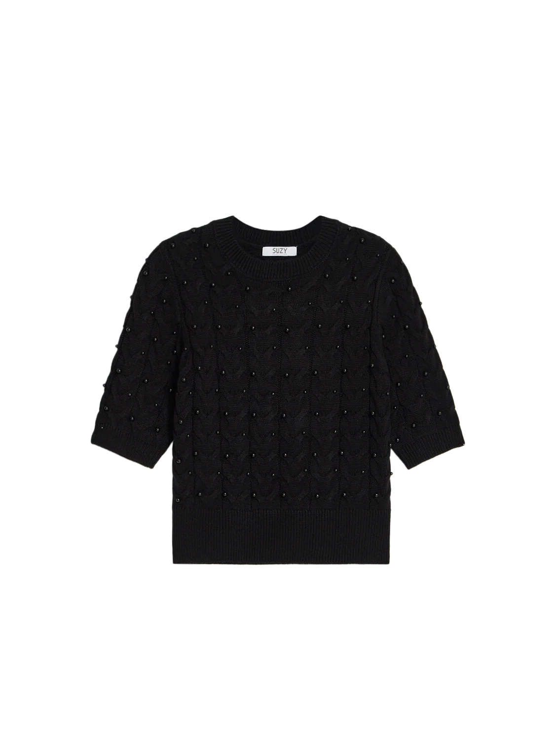 Short Sleeve Pearl Cable Knit Sweater - Image 5